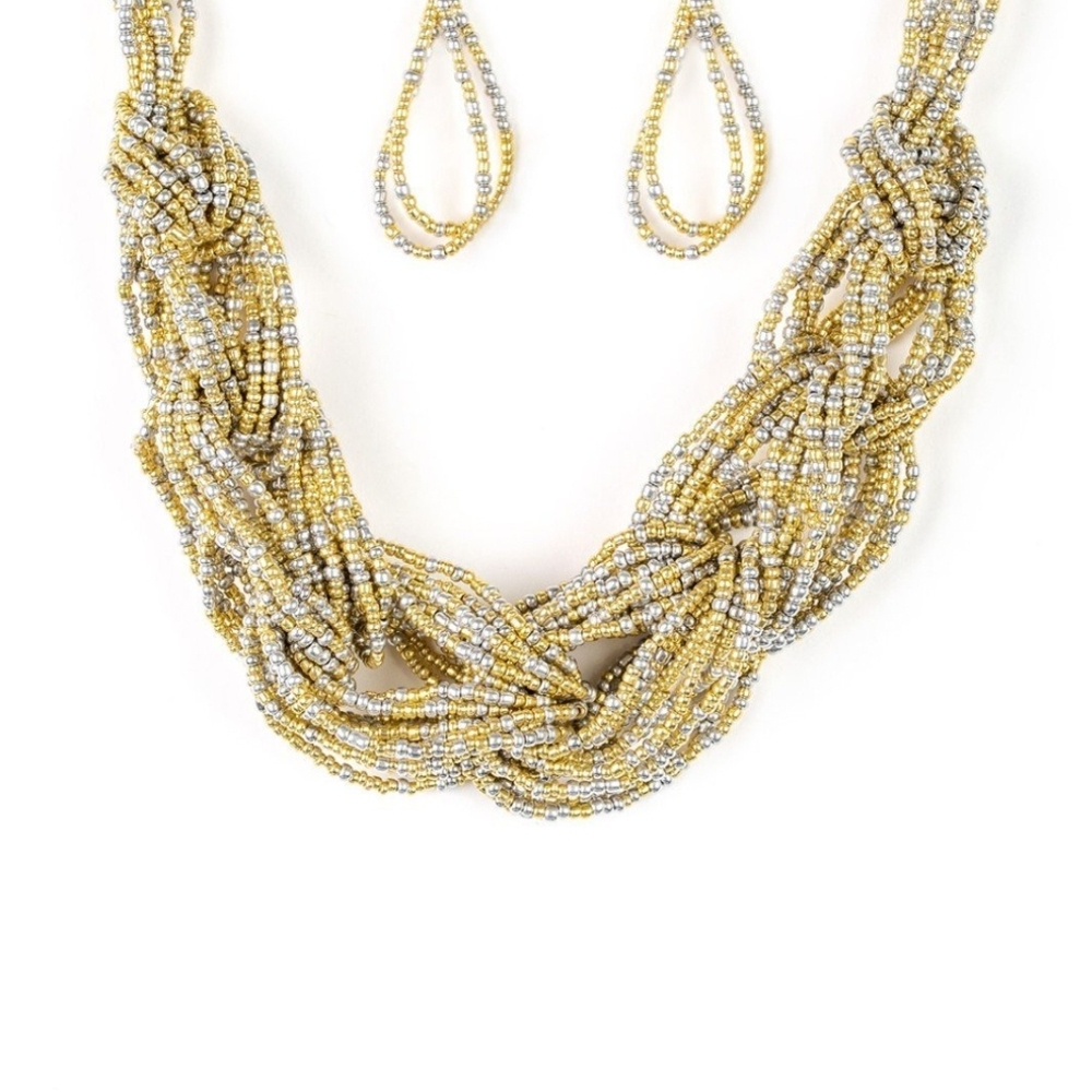 Paparazzi Gold and Silver Twisted Bead Necklace City Catwalk Fashion Jewelry